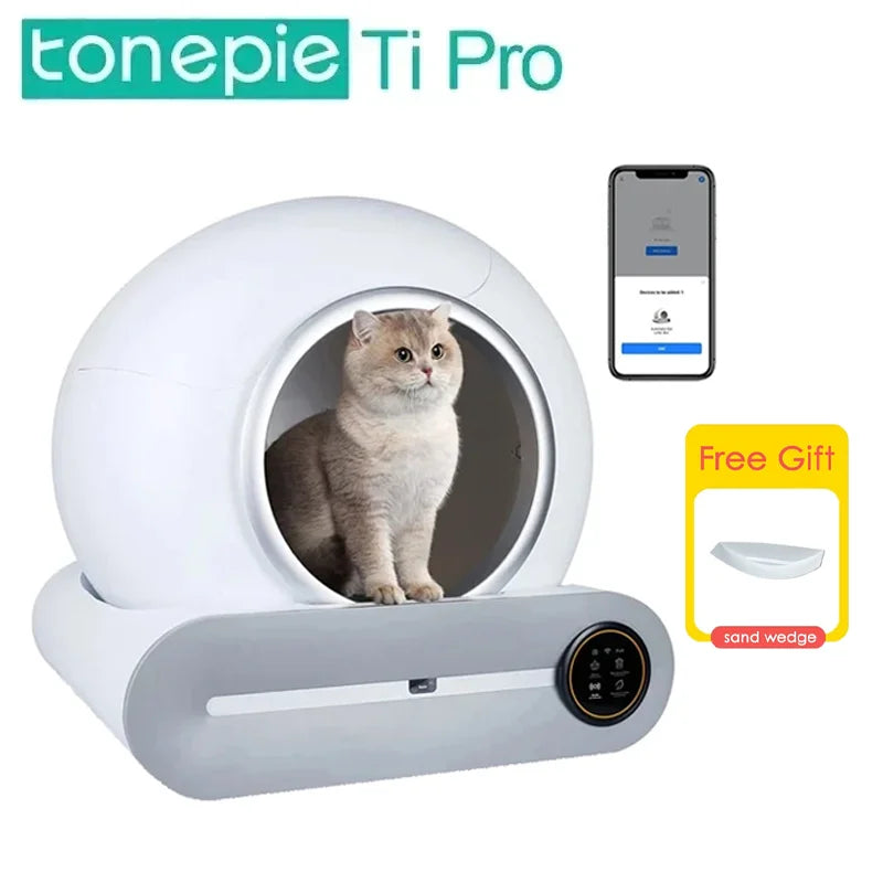Furvio Shop Tonepie Smart Self-Cleaning Cat Litter Box with 65L capacity, featuring automatic cleaning mechanism and modern design.