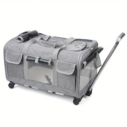 Extra large portable pet trolley carrier by Furvio Shop, featuring a sturdy frame, mesh panels, and comfortable handles for easy transport.