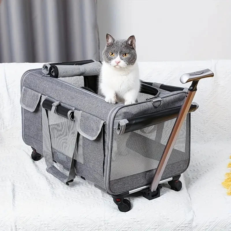 Extra large portable pet trolley carrier by Furvio Shop, showing a spacious, durable pet carrier with handles and ventilation for travel.