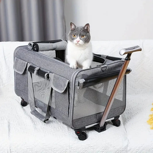 Extra large portable pet trolley carrier by Furvio Shop, showing a spacious, durable pet carrier with handles and ventilation for travel.
