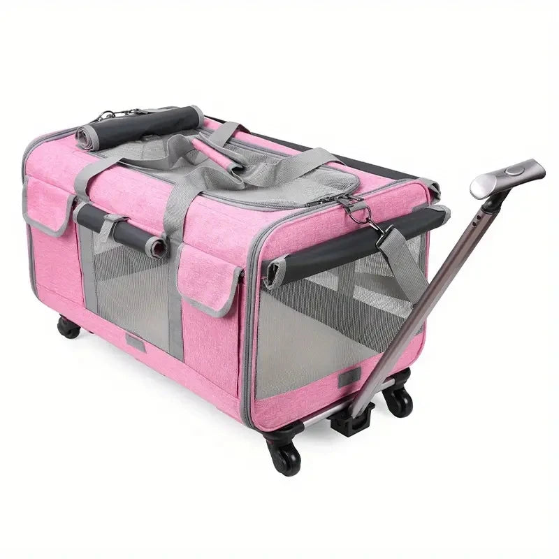 Extra large Furvio Shop portable pet trolley carrier with sturdy wheels and spacious design for comfortable pet transport.