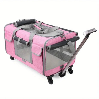 Extra large Furvio Shop portable pet trolley carrier with sturdy wheels and spacious design for comfortable pet transport.