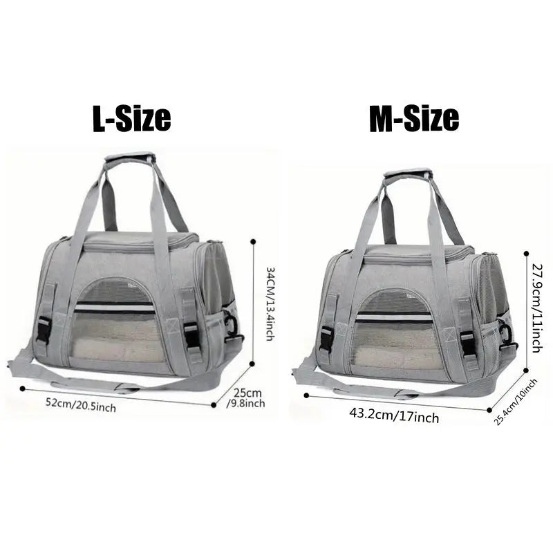 Soft-sided pet carrier by Furvio Shop, airline-approved with mesh windows, padded shoulder strap, and secure zipper closure.