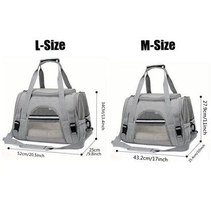 Soft-sided pet carrier by Furvio Shop, airline-approved with mesh windows, padded shoulder strap, and secure zipper closure.