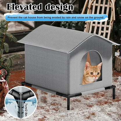 All-season waterproof elevated stray cat house by Furvio Shop with a cozy entrance and sturdy design for outdoor cats.