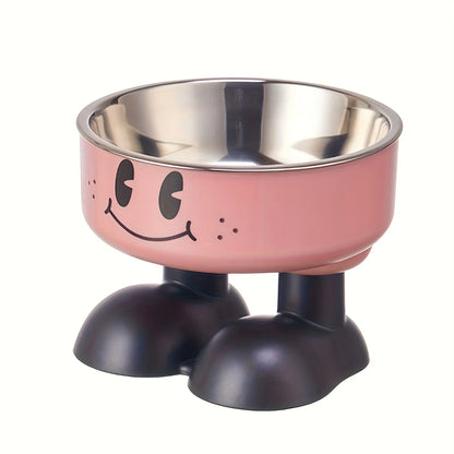Smiley footed elevated pet bowl by Furvio Shop with a cheerful smiley design, ideal for feeding cats and small dogs.