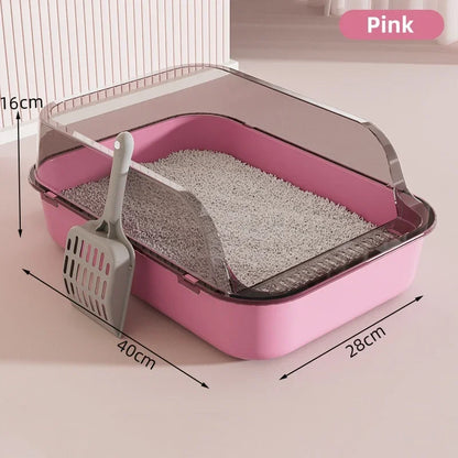 Open top splashproof cat litter box by Furvio Shop, featuring a durable plastic design with high sides and a wide entry.