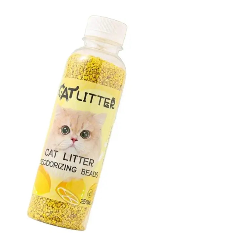 Furvio Shop long-lasting cat litter deodorizing beads in a clear container, designed to reduce odors and keep litter fresh.