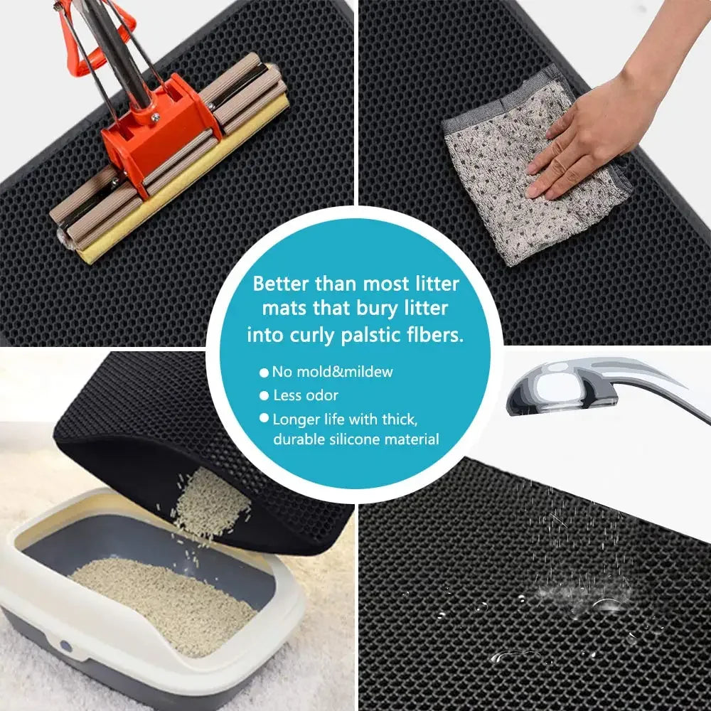 Furvio Shop waterproof double-layer cat litter mat with non-slip surface, washable pet sand pad for clean and dry litter box area