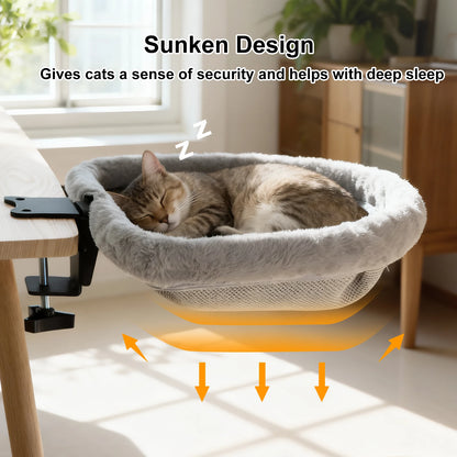 Furvio Shop folding semi-circular cat desk bed and hammock with soft cushions and sturdy frame, perfect for cozy feline lounging