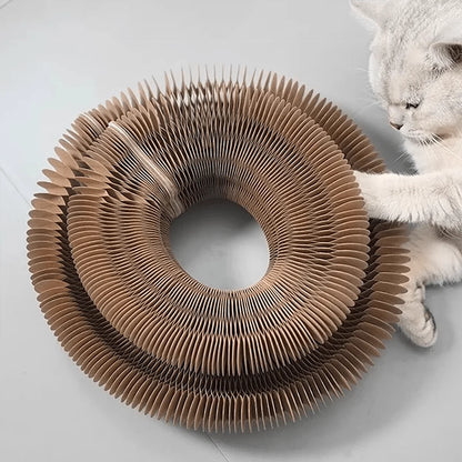 Furvio Shop transformable accordion cat scratcher and ball track with colorful cardboard surfaces and playful design for cats.