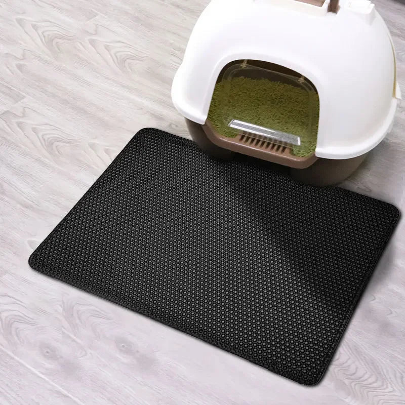 Furvio Shop cat litter mat with double layer waterproof design, non-slip surface, washable pet sand box pad for cats.