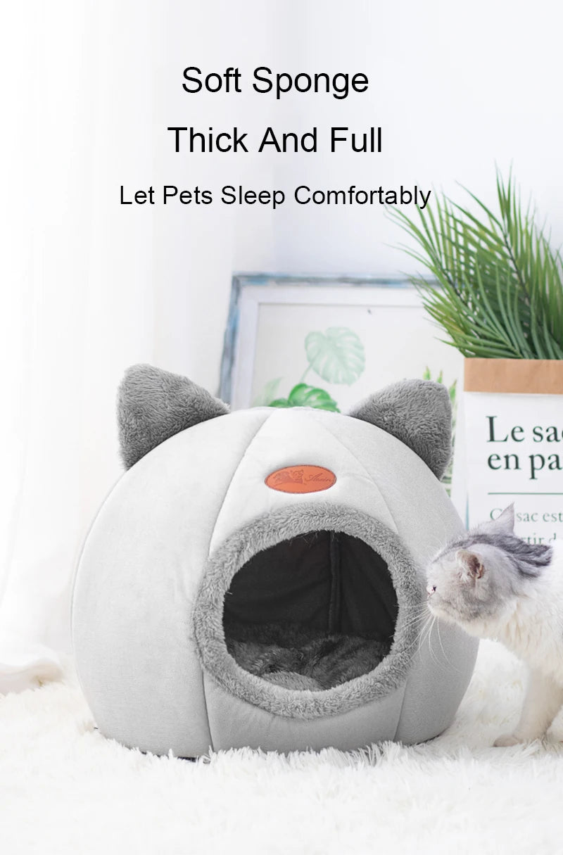 Furvio Shop 2-in-1 cat cave bed and nest with warm plush lining, soft fur exterior, ideal for cozy feline relaxation