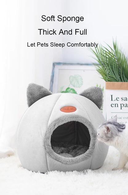 Furvio Shop 2-in-1 cat cave bed and nest with warm plush lining, soft fur exterior, ideal for cozy feline relaxation