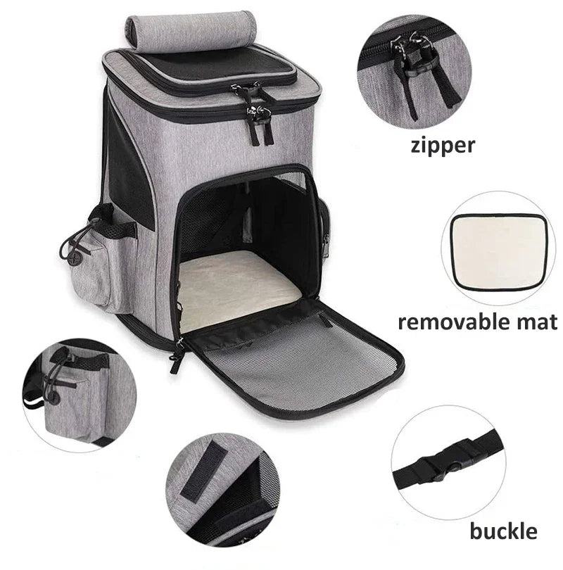 Expandable breathable pet carrier backpack by Furvio Shop showing mesh sides, adjustable straps, and a comfortable pet interior.