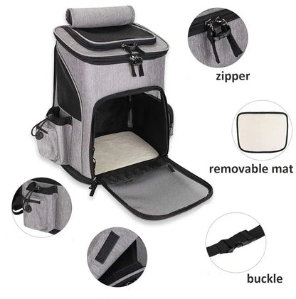 Expandable breathable pet carrier backpack by Furvio Shop showing mesh sides, adjustable straps, and a comfortable pet interior.