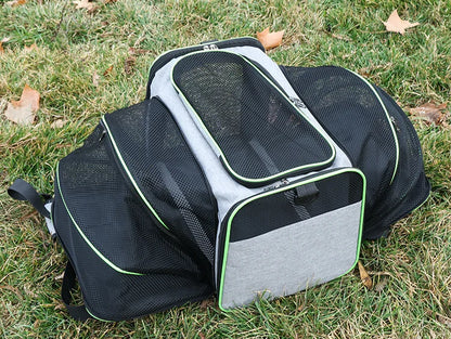 Expandable breathable pet carrier bag by Furvio Shop with mesh panels, adjustable straps, and a spacious interior for pets.