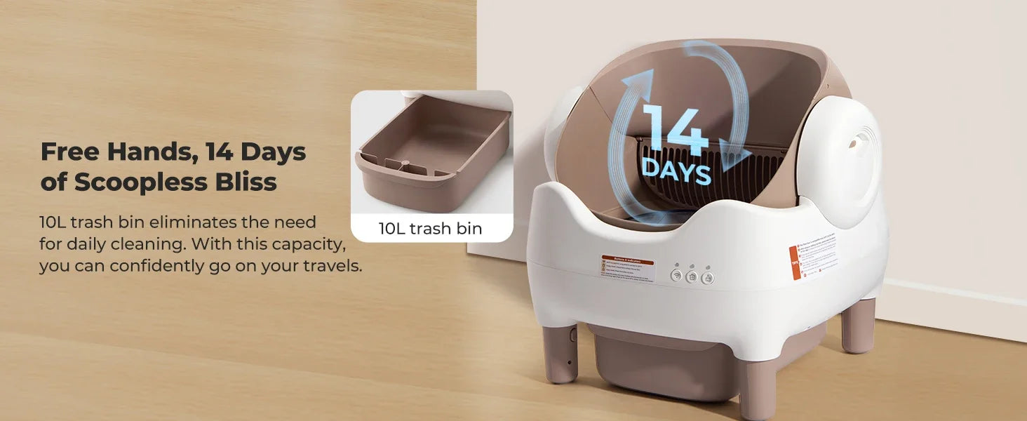 Furvio Shop smart open-top self-cleaning cat litter box with 10L capacity, featuring a sleek design and easy access for cats.