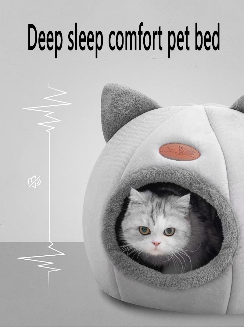 Furvio Shop 2-in-1 cat cave bed and nest made of warm plush fur, featuring a cozy enclosed space for feline comfort.