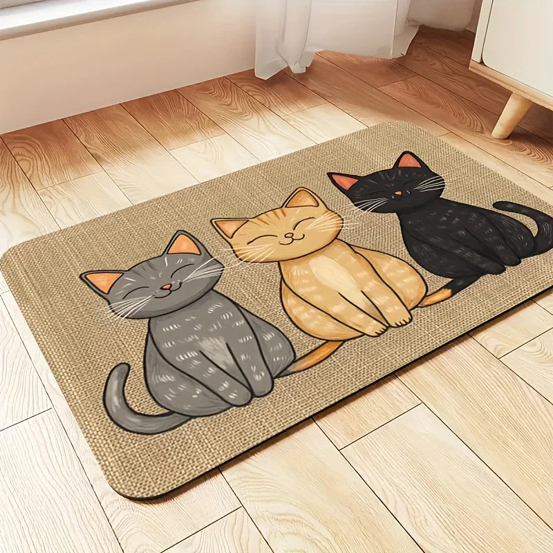 Three Cats Diatom Mud Feeding Mat by Furvio Shop, soft silicone mat with raised edges for pet food and water containment