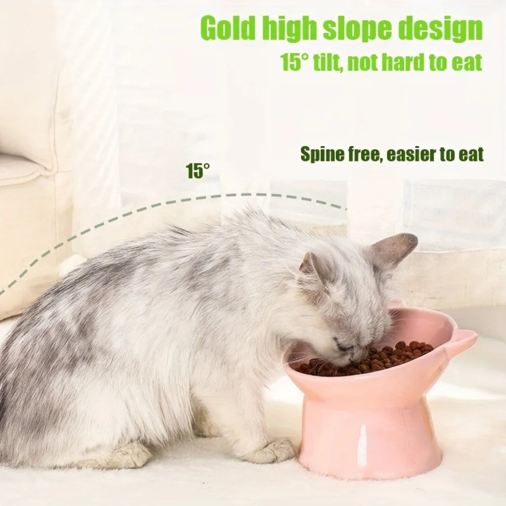 Elevated ergonomic cat ear feeder bowl from Furvio Shop with a playful cat ear design and non-slip base.