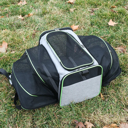 Expandable breathable Furvio Shop pet carrier bag with mesh sides and sturdy handle for comfortable travel with small pets.