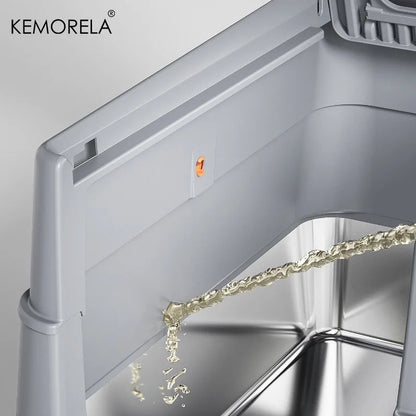 Furvio Shop premium stainless steel enclosed litter box with a sleek design and open entrance for cats.