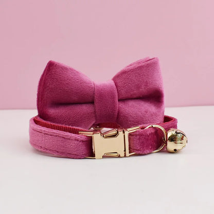 Luxury velvet cat collar with bow tie by Furvio Shop, featuring a soft velvet strap and elegant decorative bow for stylish feline accessories.
