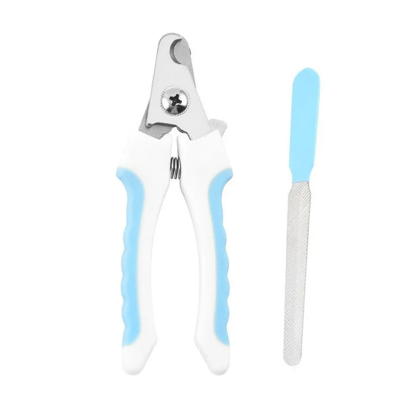 Furvio Shop professional pet nail clippers and file set with ergonomic grips and adjustable safety guard for all small animals.