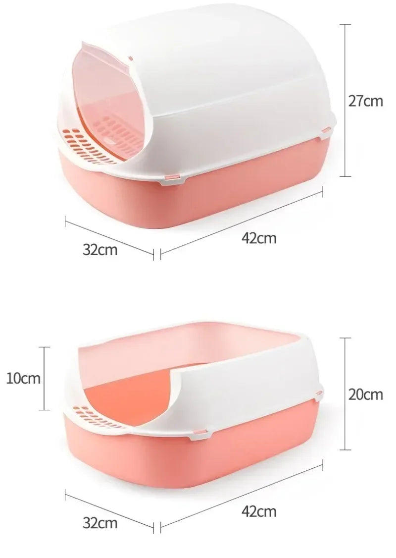 Furvio Shop semi-enclosed splashproof cat litter box with high sides and a front entrance, made of durable plastic.