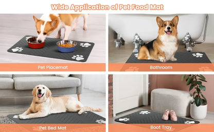 Absorbent pet feeding mat by Furvio Shop featuring quick-dry, non-slip surface for easy cleaning and protection.
