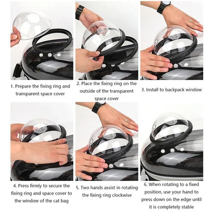 Transparent Space Capsule Pet Backpack by Furvio Shop showing clear plastic design with adjustable straps and space for small pets.