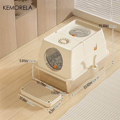 Furvio Shop odor-proof stainless steel enclosed litter box with secure door and modern design for cats.