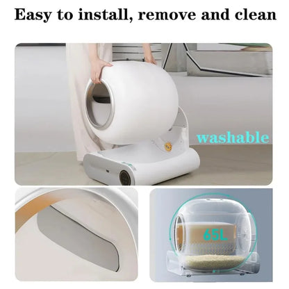 Furvio Shop Tonepie smart automatic self-cleaning cat litter box with 65L capacity, shown in clean white with digital controls
