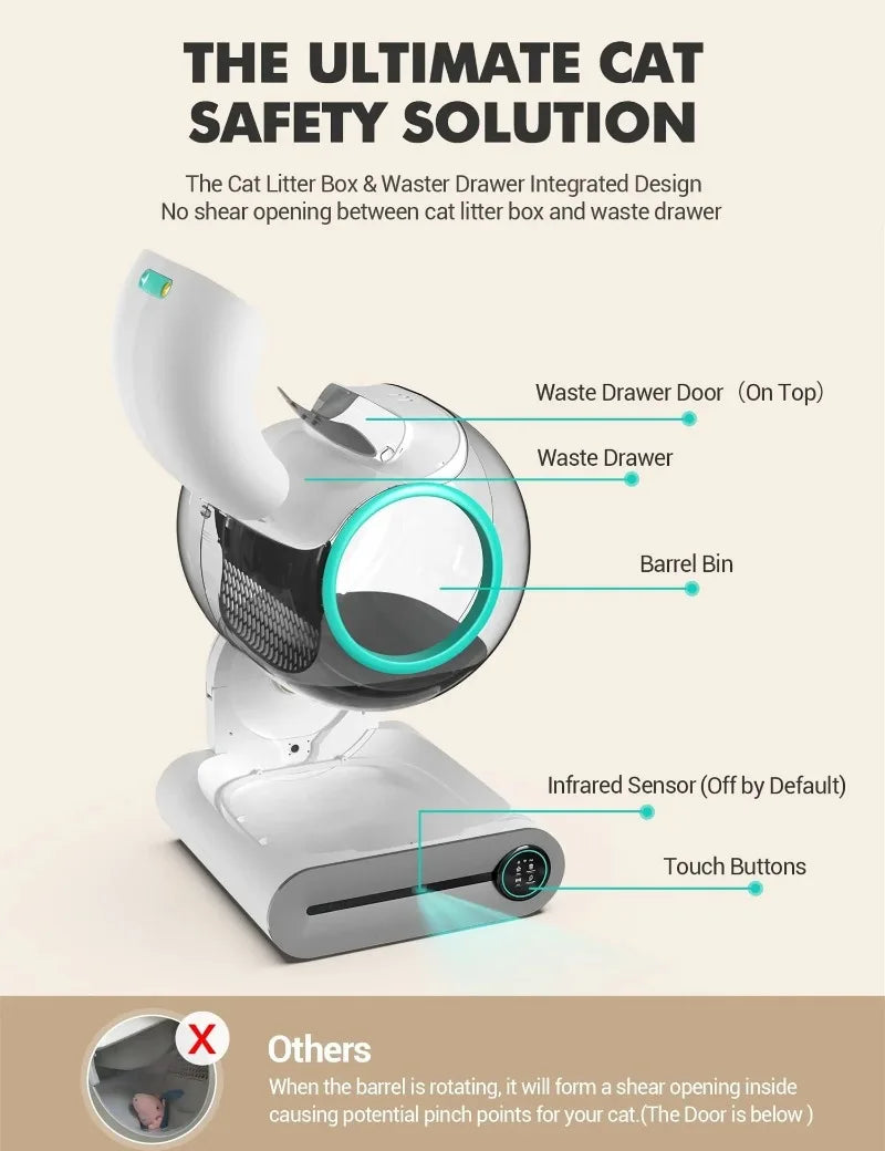 Furvio Shop Tonepie Smart Automatic Self-Cleaning Cat Litter Box with 65L capacity showing the sleek, modern design and open tray.