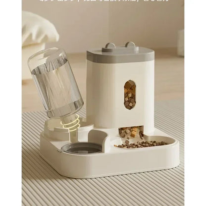 Furvio Shop 2-in-1 automatic pet feeder and water dispenser with sleek design, featuring a clear food and water container for pets.