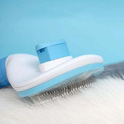 Self-cleaning pet grooming brush from Furvio Shop, featuring a ergonomic handle and flexible bristles for easy fur removal