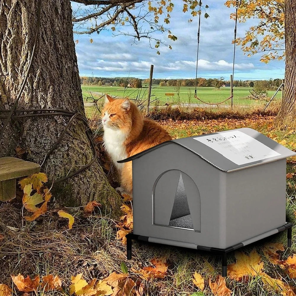 Waterproof all-season elevated stray cat house by Furvio Shop with a cozy design for outdoor feline shelter.