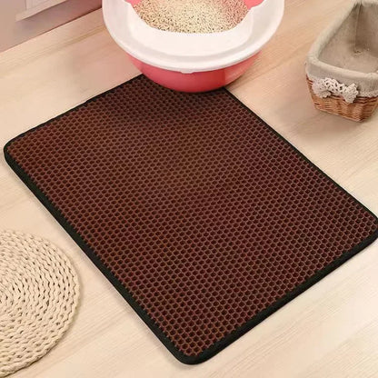 Furvio Shop cat litter mat with double layer waterproof design, non-slip surface, washable pet litter box pad, and clean sand trap.