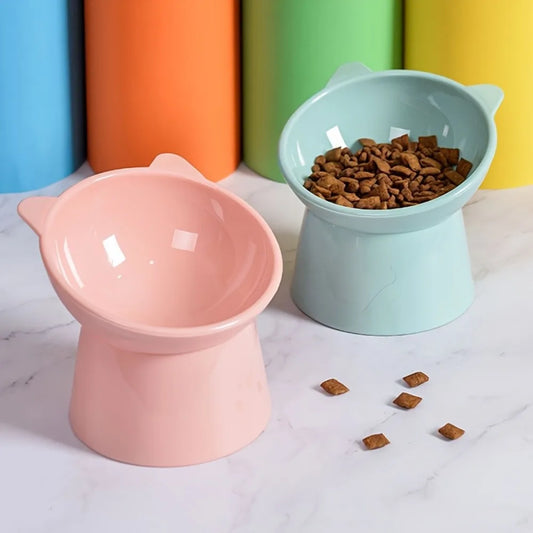Ergonomic elevated cat-ear feeder bowl from Furvio Shop, featuring a playful design with cat ear accents and ergonomic height.
