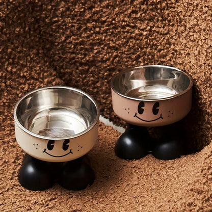 Elevated pet bowl with smiley footed design by Furvio Shop, featuring a colorful ceramic bowl on a sturdy stand for pets.