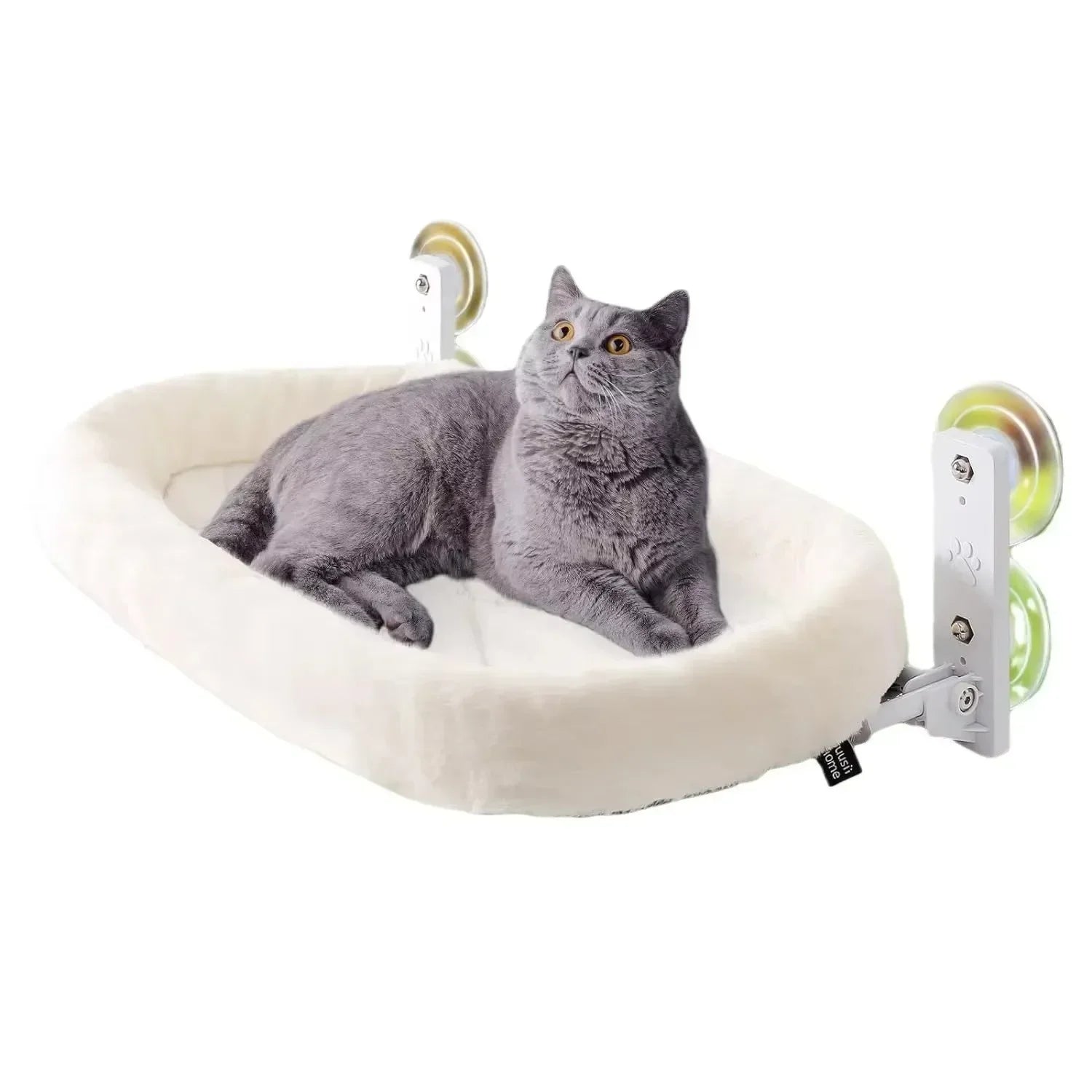 Furvio Shop cordless window cat hammock and sunbed hanging on a window, providing a cozy resting spot for cats.