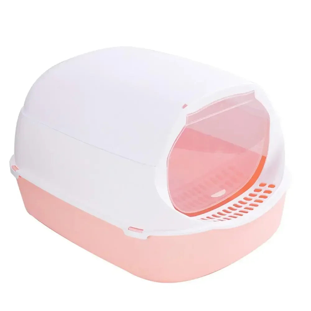 Semi-enclosed splashproof cat litter box by Furvio Shop featuring high sides and a front entry for easy cleaning.