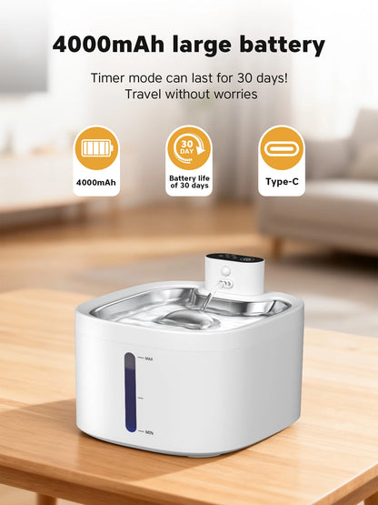 Furvio Shop AquaFlow Wireless Smart Pet Fountain in 3.5L, showing sleek design and water flow for pets.