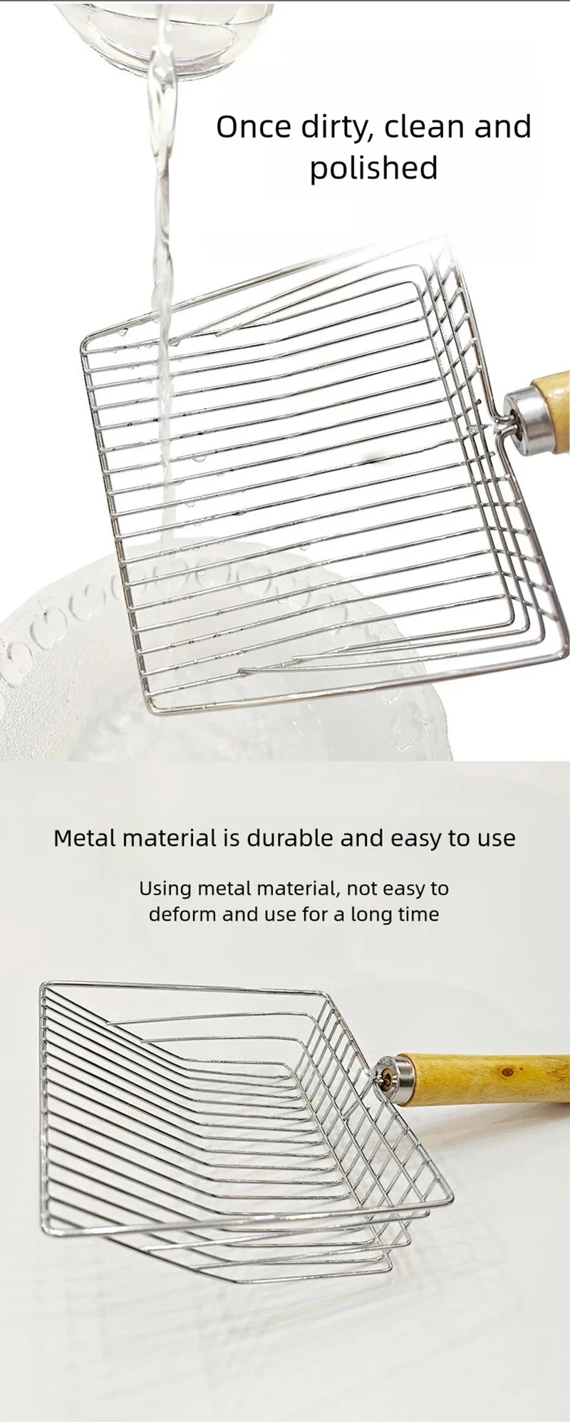 Heavy-duty stainless steel cat litter scoop by Furvio Shop with a durable handle and wide scoop for easy cleaning.