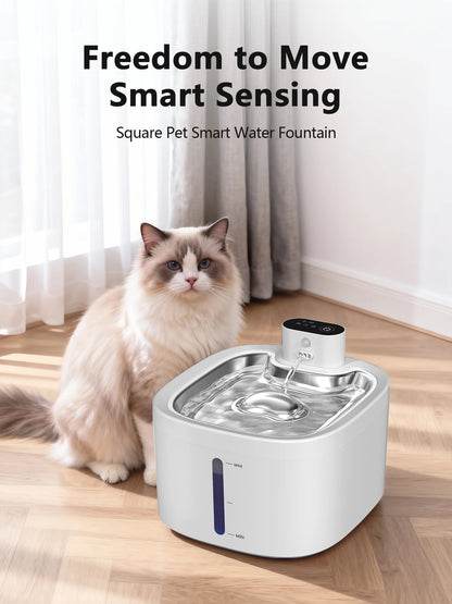 Furvio Shop AquaFlow wireless smart pet fountain with 3.5L capacity, featuring a sleek design and water flow for pets.