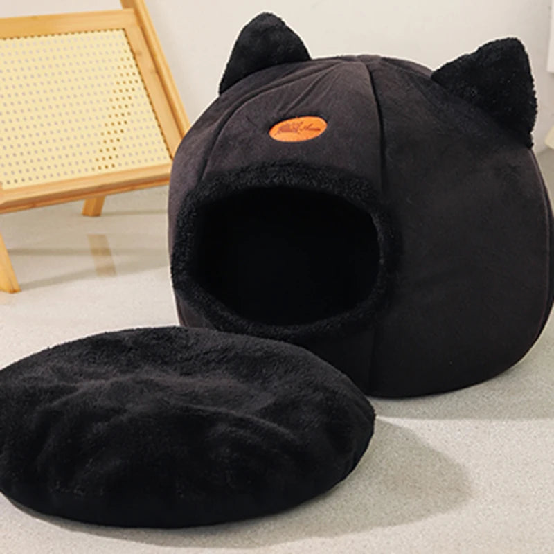 Furvio Shop 2-in-1 cat cave bed and nest with warm plush interior, cozy hideaway for cats, in soft fur-like material.