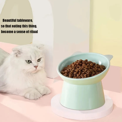 Ergonomic elevated cat-ear feeder bowl by Furvio Shop with a colorful design and raised edges for easy feeding and cleaning.