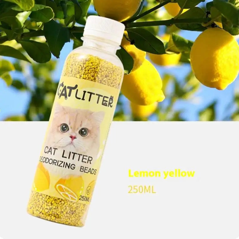 Furvio Shop long-lasting cat litter deodorizing beads in a clear container, designed to keep litter boxes fresh and odor-free.