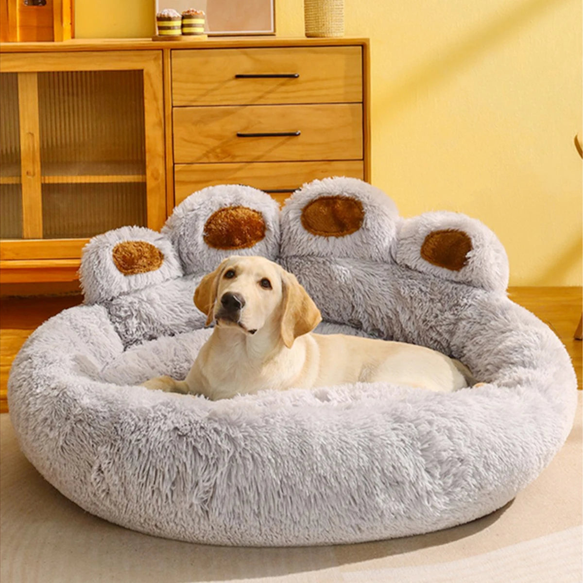 Ultra-soft plush paw pet bed by Furvio Shop, cozy winter warm pet bed with fluffy paw design and plush fabric for comfort.